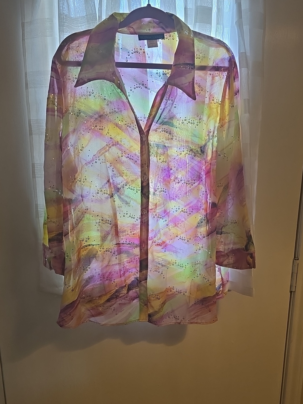 Women's Sheer Multicolor Button-Down Shirt - Lightweight Collared Top